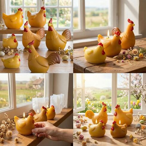 Chicken Resin Molds, 3 Piece Silicone Chicken Mold Set for Candle, Soap and Epoxy Resin, Reusable Flexible Rooster and Hen Molds for Farmhouse DIY Crafts (A) in Saudi Arabia