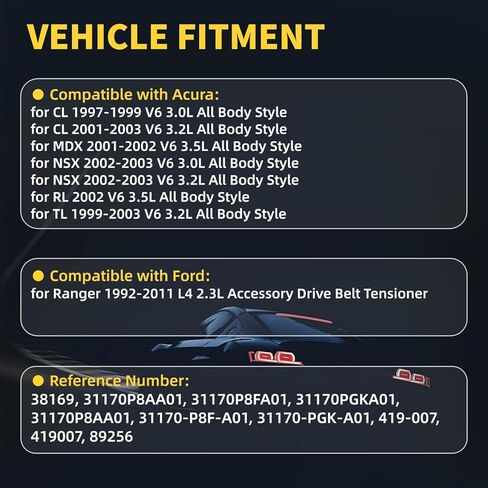 Drive Belt Tensioner 38169 Fit for Honda Accord 98-02, Odyssey 99-01, Pilot 03-04, Acura CL 97-03, MDX NSX RL TL V6 3.0L 3.5L Pulley Tensioners 31170P8AA01, 31170P8FA01, 31170PGKA01 in Kuwait