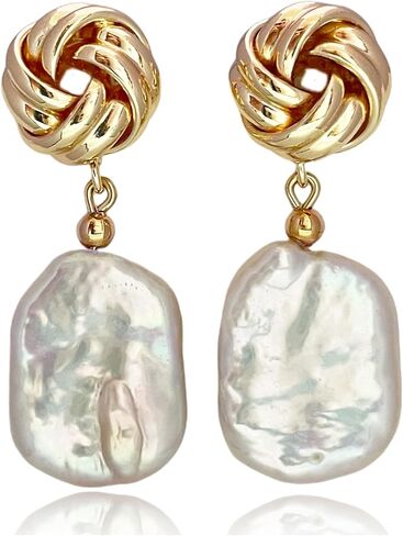 Baroque pearl earrings for Women girl cultured freshwater Pearl Stud hoop square statement earrings 14K Gold plated Drop Dangle Jewelry white earrings in Saudi Arabia