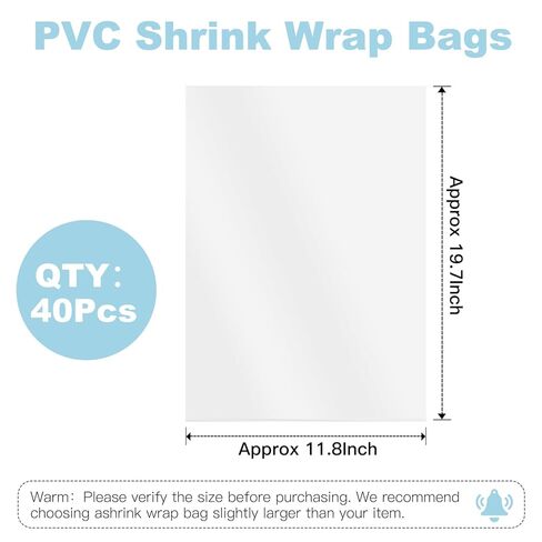 Shrink Wrap Bags,40 PCS Approx 14" x 20" Heat Shrink Wrap,PVC Heat Seal Bags for Packagaing Gift,Shoes,Basket,Jars,Soap Sleeve and Homemade DIY Projects in Kuwait