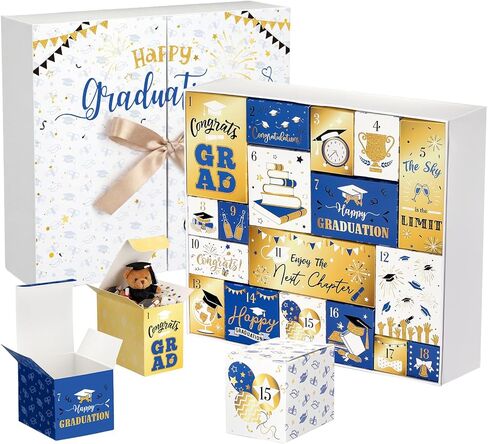 Graduation Advent Calendar 2026 Graduation Countdown Gift Box Empty Grad Paper Advent Calendar to Fill DIY Grad Surprise Filled Box for Him High School College, Gift Not Included(Black Gold) in Saudi Arabia