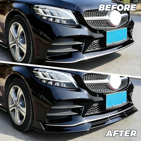 سبويلر مصد الشفاه الأمامي لسيارة Mercedes Benz C Class W205 (طراز AMG Line فقط) C300/C43 2019-2022، أسود لامع in Kuwait