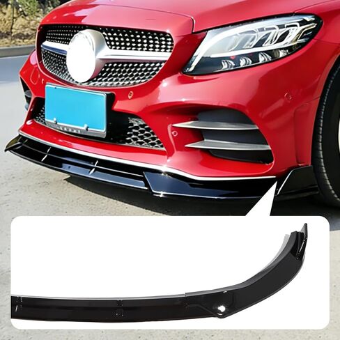 سبويلر مصد الشفاه الأمامي لسيارة Mercedes Benz C Class W205 (طراز AMG Line فقط) C300/C43 2019-2022، أسود لامع in Kuwait