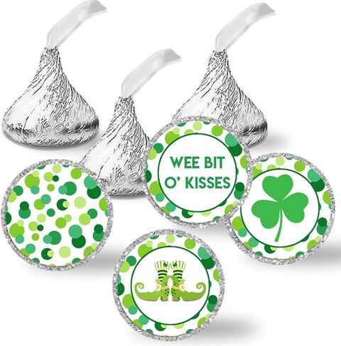 Wee Bit O'Fun St. Patrick’s Day Birthday Party Kiss Sticker Labels, 300 Party Circle Sticker Sized 0.75" for Chocolate Drop Kisses by AmandaCreation, Great for Favors, Envelope Seals & Goodie Bags in Saudi Arabia