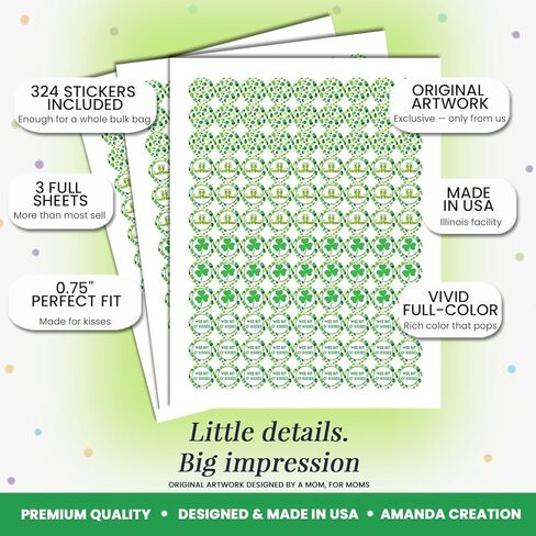 Wee Bit O'Fun St. Patrick’s Day Birthday Party Kiss Sticker Labels, 300 Party Circle Sticker Sized 0.75" for Chocolate Drop Kisses by AmandaCreation, Great for Favors, Envelope Seals & Goodie Bags in Saudi Arabia
