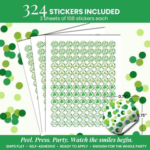 Wee Bit O'Fun St. Patrick’s Day Birthday Party Kiss Sticker Labels, 300 Party Circle Sticker Sized 0.75" for Chocolate Drop Kisses by AmandaCreation, Great for Favors, Envelope Seals & Goodie Bags in Saudi Arabia