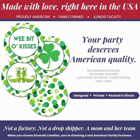 Wee Bit O'Fun St. Patrick’s Day Birthday Party Kiss Sticker Labels, 300 Party Circle Sticker Sized 0.75" for Chocolate Drop Kisses by AmandaCreation, Great for Favors, Envelope Seals & Goodie Bags in Saudi Arabia