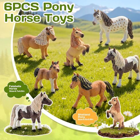 6PCS Shetland Pony Horse Toys Figurines Family, Solid Plastic Farm Animal Toys for Kids 3 4 5 6+, Mare, Stallion, and Baby Horse Figures – Cake Toppers Party Favors Horse Gifts for Boys Girls in Saudi Arabia