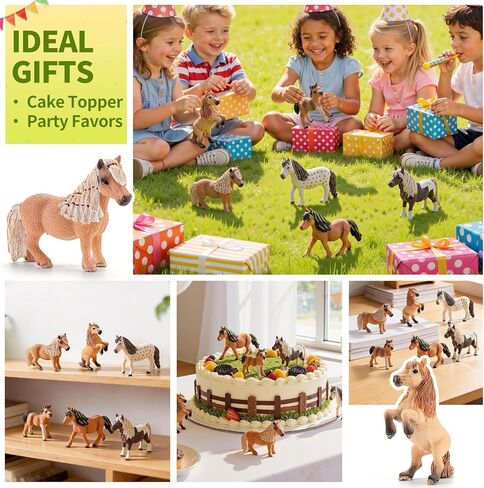 6PCS Shetland Pony Horse Toys Figurines Family, Solid Plastic Farm Animal Toys for Kids 3 4 5 6+, Mare, Stallion, and Baby Horse Figures – Cake Toppers Party Favors Horse Gifts for Boys Girls in Saudi Arabia