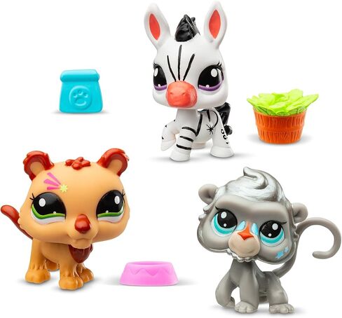 BANDAI Littlest Pet Shop Pack 3 Zoo Pets BF00597 Set of 3 Pets, Accessory, Collector's Card and Virtual Code, Generation 7, Pets #96, #97, #98, Kids 4+ in Saudi Arabia