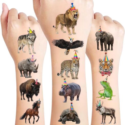 96PCS Realistic Wildlife Jungle Animal Temporary Tattoos Stickers - Zoo Animal Birthday Party Favors Birthday Party Decorations Accessories Supplies Gift For Kids Teens Adult Classroom Prizes Rewards in Saudi Arabia