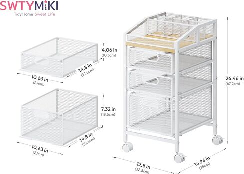 عربة أدوات دوارة من SWTYMIKI مع أدراج - عربة تخزين تحت المكتب مع مقسم DIY وعجلات قابلة للقفل، منظم مستلزمات فنية متعددة الوظائف للمكتب والزينة وغرفة الحرف والاستوديو باللون الأبيض in Kuwait
