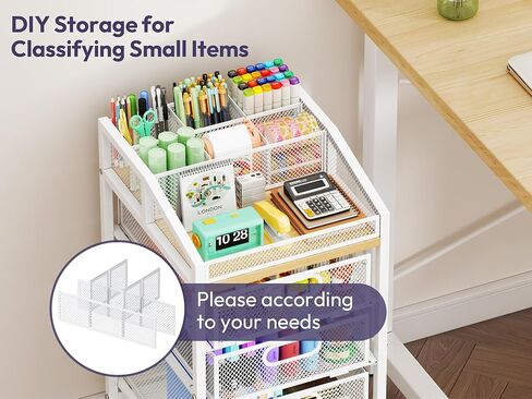 عربة أدوات دوارة من SWTYMIKI مع أدراج - عربة تخزين تحت المكتب مع مقسم DIY وعجلات قابلة للقفل، منظم مستلزمات فنية متعددة الوظائف للمكتب والزينة وغرفة الحرف والاستوديو باللون الأبيض in Kuwait