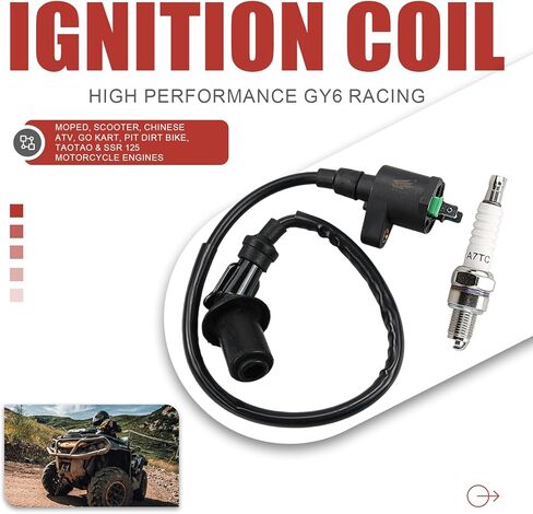 ملف إشعال سباق GY6 عالي الأداء مع قابس شرارة A7TC لدراجة 50cc 80cc 90cc 110cc 125cc 150cc، سكوتر، ATV الصينية، Go Kart، Pit Dirt Bike، TaoTao & SSR 125 محركات الدراجات النارية in Kuwait