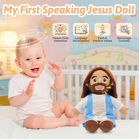 Yelakey Speaking Jesus Doll - Talks 36 Bible Verses & 10 Songs, 13" Interactive God Plush with Music & Sound, Stuffed Jesus Loves You Baptisms Christmas Easter Gifts for Kids Church Sunday School in Saudi Arabia