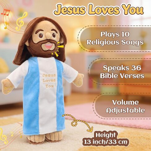 Yelakey Speaking Jesus Doll - Talks 36 Bible Verses & 10 Songs, 13" Interactive God Plush with Music & Sound, Stuffed Jesus Loves You Baptisms Christmas Easter Gifts for Kids Church Sunday School in Saudi Arabia