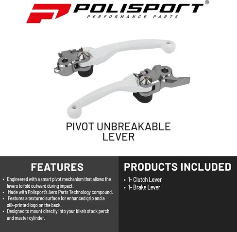 مجموعة أذرع محورية من Polisport تناسب Sherco SE/SEF (2017–26)، Husqvarna FC/FE 250–450 (2014–16)، KTM EXC/EXC-F/SX/SX-F 250–450 (2014–25) فرامل MX/Enduro/قابض متين على شكل OEM سهل التركيب باللون الأبيض in Kuwait