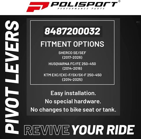 مجموعة أذرع محورية من Polisport تناسب Sherco SE/SEF (2017–26)، Husqvarna FC/FE 250–450 (2014–16)، KTM EXC/EXC-F/SX/SX-F 250–450 (2014–25) فرامل MX/Enduro/قابض متين على شكل OEM سهل التركيب باللون الأبيض in Kuwait