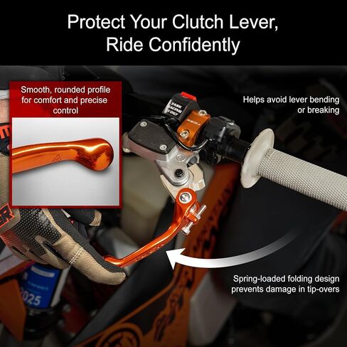 مجموعة الفرامل القابلة للطي بمحور TUSK ورافعة القابض. متوافق مع KTM 85 SX 2014-2026 / Husqvarna TC 85 2014-2026 (برتقالي، قصير) in Kuwait