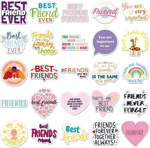 51 Pcs Heartwarming Friendship Stickers, Good Friend Companion Support Quote Decals Positive Energy, Waterproof Vinyl Material, Perfect for Water Bottles Laptops Notebooks Phone Cases（Friendship） in Kuwait