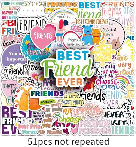 51 Pcs Heartwarming Friendship Stickers, Good Friend Companion Support Quote Decals Positive Energy, Waterproof Vinyl Material, Perfect for Water Bottles Laptops Notebooks Phone Cases（Friendship） in Kuwait