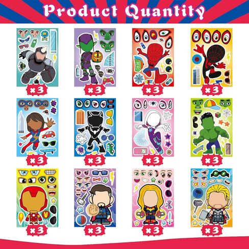 36 Pieces Make-a-face Stickers Pack, Heroes Make Your Own Stickers, Mixed & Matched with 12 Designed Characters(3 of Each) for Party Decoration, Reward, Decor 687 in Saudi Arabia