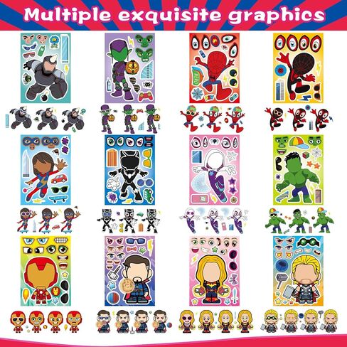 36 Pieces Make-a-face Stickers Pack, Heroes Make Your Own Stickers, Mixed & Matched with 12 Designed Characters(3 of Each) for Party Decoration, Reward, Decor 687 in Saudi Arabia