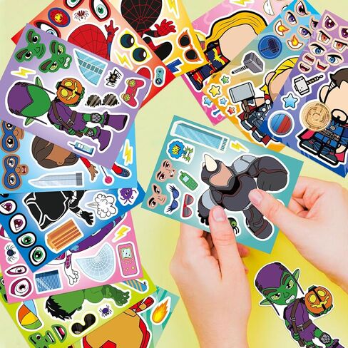36 Pieces Make-a-face Stickers Pack, Heroes Make Your Own Stickers, Mixed & Matched with 12 Designed Characters(3 of Each) for Party Decoration, Reward, Decor 687 in Saudi Arabia