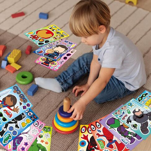 36 Pieces Make-a-face Stickers Pack, Heroes Make Your Own Stickers, Mixed & Matched with 12 Designed Characters(3 of Each) for Party Decoration, Reward, Decor 687 in Saudi Arabia