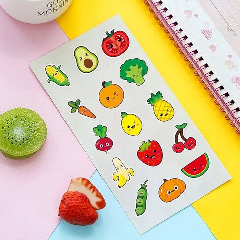 1000Pcs Sticker Rolls Cute Funny Vegetables Fruit Sticker Roll with 16 Different Pattern Designs Waterproof Self-Adhesive Decals Strawberry Banana Lemon Orange Pineapple Reward Stickers for Kids in Saudi Arabia