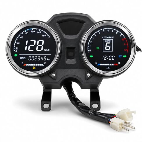 Digital Motorcycle Speedometer Dashboard, 1-6 Gear Odometer Tachometer Meter with Backlit Display, KMH/MPH Switchable, Compatible with GN125 GN150 125cc 150cc Motorcycles in Saudi Arabia