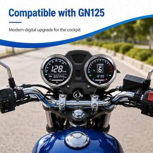 Digital Motorcycle Speedometer Dashboard, 1-6 Gear Odometer Tachometer Meter with Backlit Display, KMH/MPH Switchable, Compatible with GN125 GN150 125cc 150cc Motorcycles in Saudi Arabia