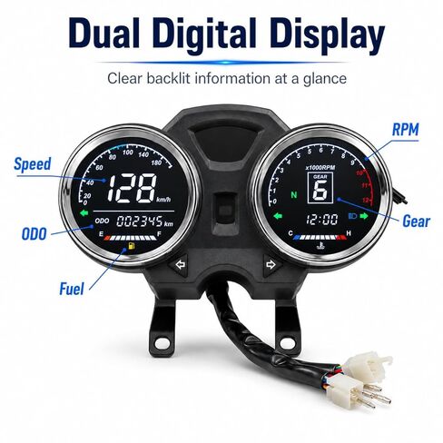 Digital Motorcycle Speedometer Dashboard, 1-6 Gear Odometer Tachometer Meter with Backlit Display, KMH/MPH Switchable, Compatible with GN125 GN150 125cc 150cc Motorcycles in Saudi Arabia