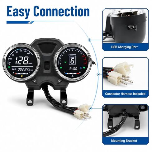 Digital Motorcycle Speedometer Dashboard, 1-6 Gear Odometer Tachometer Meter with Backlit Display, KMH/MPH Switchable, Compatible with GN125 GN150 125cc 150cc Motorcycles in Saudi Arabia