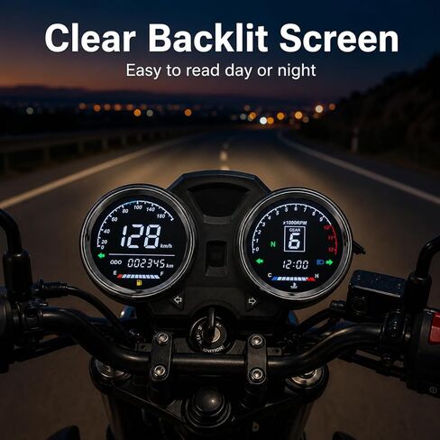 Digital Motorcycle Speedometer Dashboard, 1-6 Gear Odometer Tachometer Meter with Backlit Display, KMH/MPH Switchable, Compatible with GN125 GN150 125cc 150cc Motorcycles in Saudi Arabia