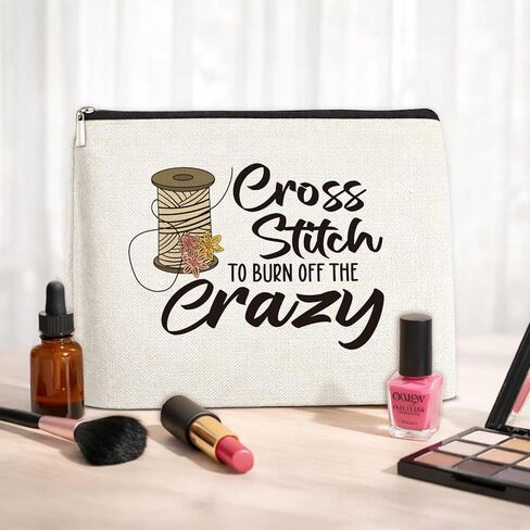 Cross Stitch Gifts Makeup Bag, Funny Embroidery Gifts for Needlepoint Lovers Friends Sister Mom, Quilter Cross Stitch Supplies Christmas Birthday Gift Cosmetic Zipper Pouch in Saudi Arabia