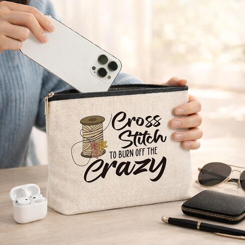 Cross Stitch Gifts Makeup Bag, Funny Embroidery Gifts for Needlepoint Lovers Friends Sister Mom, Quilter Cross Stitch Supplies Christmas Birthday Gift Cosmetic Zipper Pouch in Saudi Arabia