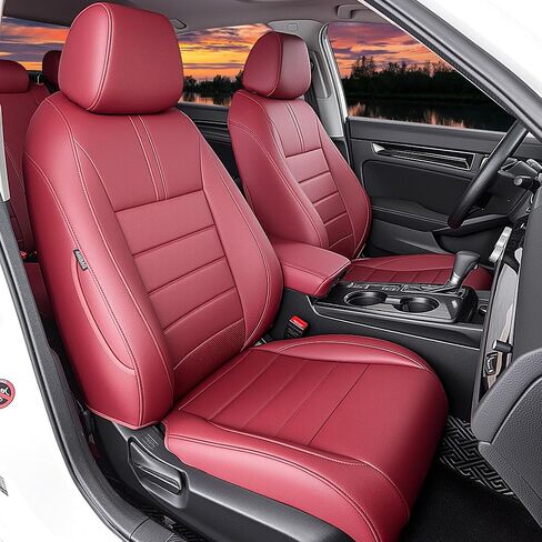 Seat Covers Fit Honda Civic Sedan 2016 2017 2018 2019 2020 2021 EX EX-L EX-T Touring LX-P Sport, Full Set Faux Leather, Water-Resistant Seat Protectors-Black with Red Trim in Saudi Arabia