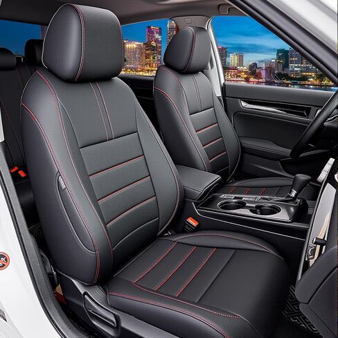 Seat Covers Fit Honda Civic Sedan 2016 2017 2018 2019 2020 2021 EX EX-L EX-T Touring LX-P Sport, Full Set Faux Leather, Water-Resistant Seat Protectors-Black with Red Trim in Kuwait
