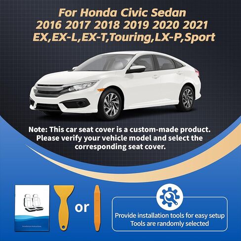 Seat Covers Fit Honda Civic Sedan 2016 2017 2018 2019 2020 2021 EX EX-L EX-T Touring LX-P Sport, Full Set Faux Leather, Water-Resistant Seat Protectors-Black with Red Trim in Kuwait