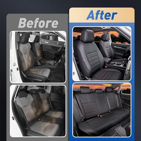 Seat Covers Fit Honda Civic Sedan 2016 2017 2018 2019 2020 2021 EX EX-L EX-T Touring LX-P Sport, Full Set Faux Leather, Water-Resistant Seat Protectors-Black with Red Trim in Kuwait