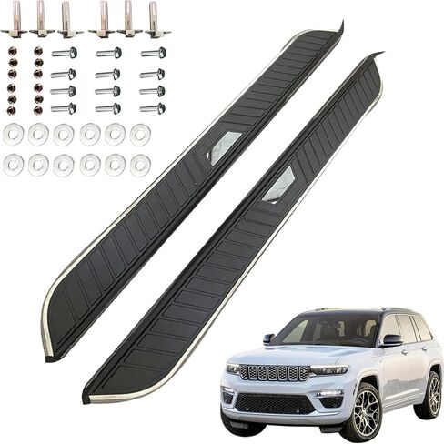 لوحات الجري والخطوات لـ 2022-2025 Grand Cherokee 2-Row WL (باستثناء موديلات 4xe) SUV من الألومنيوم باللون الأسود وخطوات جانبية قضبان Nerf وقضبان متدرجة قطعتان لدعم الوصول إلى السقف المضاد للتآكل in Kuwait