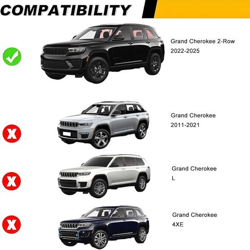 لوحات الجري والخطوات لـ 2022-2025 Grand Cherokee 2-Row WL (باستثناء موديلات 4xe) SUV من الألومنيوم باللون الأسود وخطوات جانبية قضبان Nerf وقضبان متدرجة قطعتان لدعم الوصول إلى السقف المضاد للتآكل in Kuwait