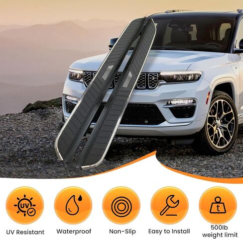 لوحات الجري والخطوات لـ 2022-2025 Grand Cherokee 2-Row WL (باستثناء موديلات 4xe) SUV من الألومنيوم باللون الأسود وخطوات جانبية قضبان Nerf وقضبان متدرجة قطعتان لدعم الوصول إلى السقف المضاد للتآكل in Kuwait
