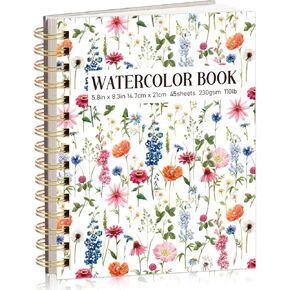 45 Sheets Floral Watercolor Paper Pad, A5 Spiral-Bound Watercolor Journal, 110lb/230GSM Heavyweight Watercolor Paper Travel Sketchbook Ideal for Mixed Media Painting and Drawing in Saudi Arabia