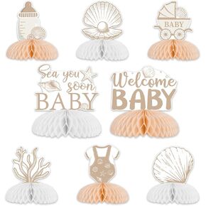 8 Pieces Boho Seashell Baby Shower Honeycomb Centerpieces - Seashell Sea You Soon Table Decorations, Double Sided Ocean Animals Table Toppers for Pregnancy Celebration Newborn Party in Saudi Arabia
