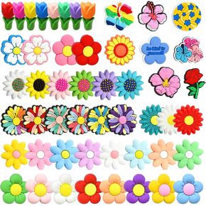 Silicone Flower Focal Beads Bulk 50PCS Mixed Colorful Daisy Flower Sunflower Rose Tulip Focal Beads Floral Focals for Landyard/Pens/Necklace/Keychains/Bracelets Women Teens Gifts in Saudi Arabia