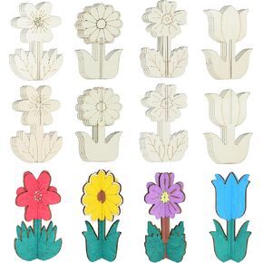 Wooden Flowers for Crafts, DIY 3D Wood Crafts Paintable Flower Craft Ornaments: Spring-Themed Slices to Paint, Unfinished Wood Cutouts for Kids & Adults Decorations​(32 Flower) in Saudi Arabia