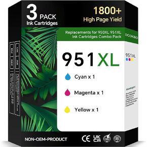 951XL Ink Cartridges Combo Pack Compatible Cartridges for HP 951Color Printer Ink, 3-Pack Replacement for HP 951 XL Work with OfficeJet Pro 8100 8600 8610 8620 8100 8630 251DW( Cyan, Magenta, Yellow) in Saudi Arabia