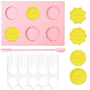 Wax Seal Mold Kit, 6-Cavity Wax Stamp Seal Mold for Making Envelopes and Invitation Letter, Waxs Stamp Molds, 50PCS Double Sided Adhesive Waxs Seals Stickers, Double-Ended Scraper in Saudi Arabia